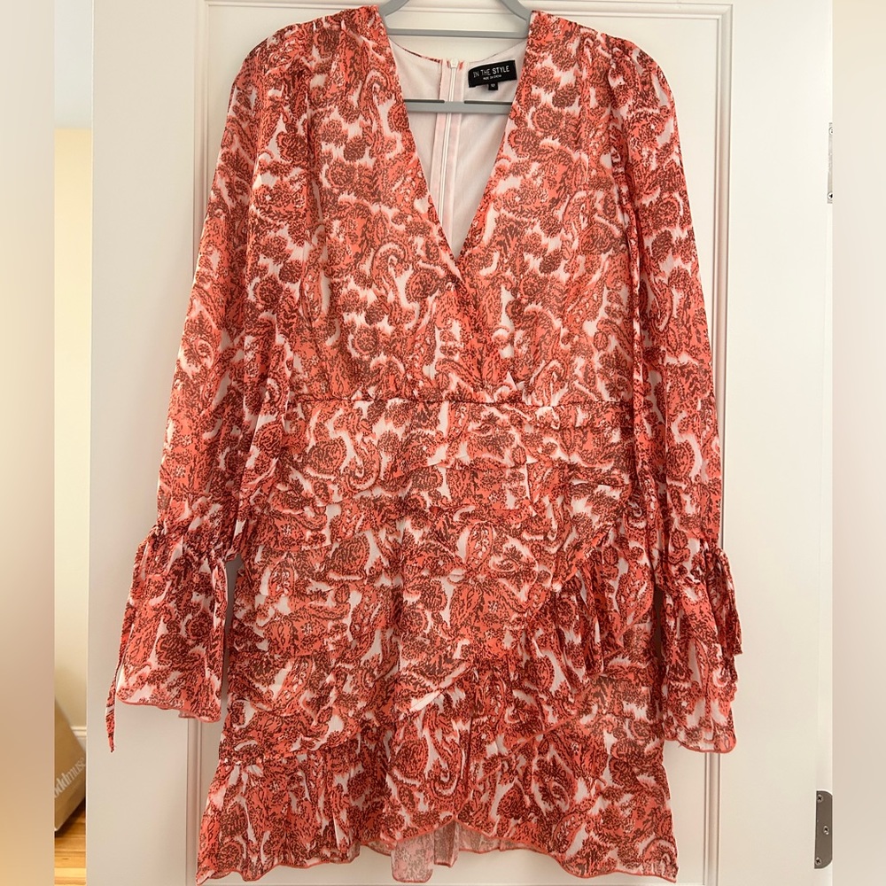 Revolve pink and maroon paisley long sleeve dress